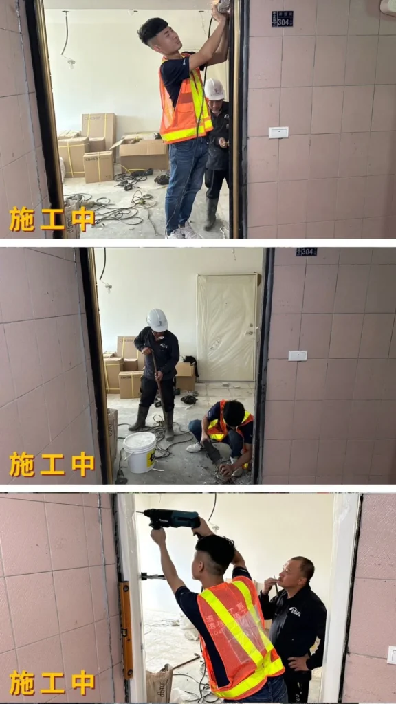 大門更換安裝施工中_新門定位固定作業
