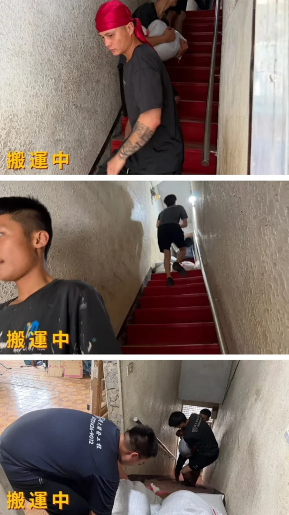 工地進料搬運施工中_袋裝材料樓梯搬運