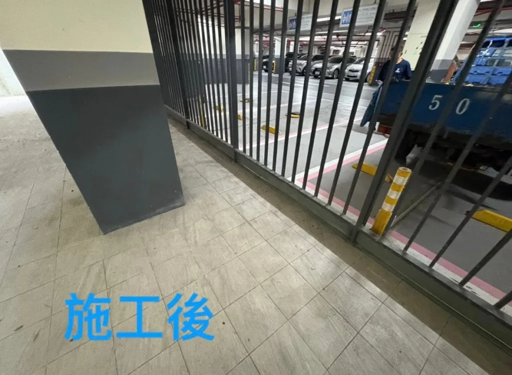 中興國小停車場欄杆完工後，長向底部縫隙已連續封閉