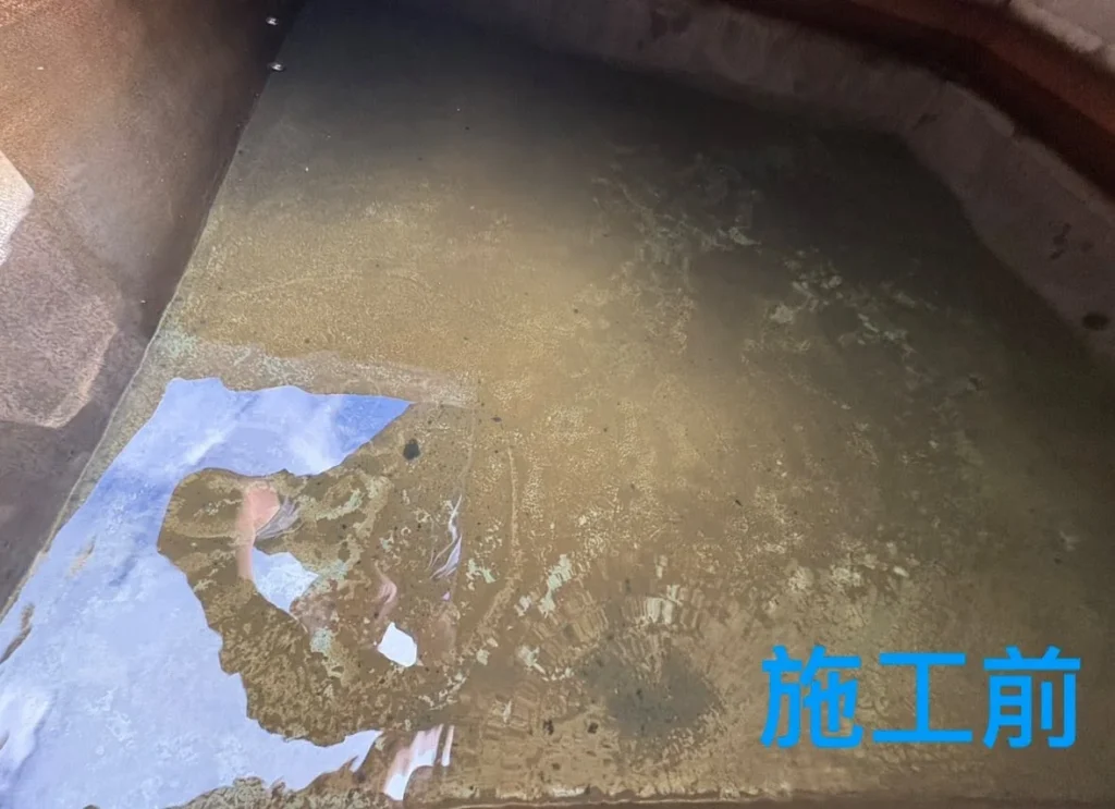明德二路水塔施工前，槽底沉積物與水面雜質近況