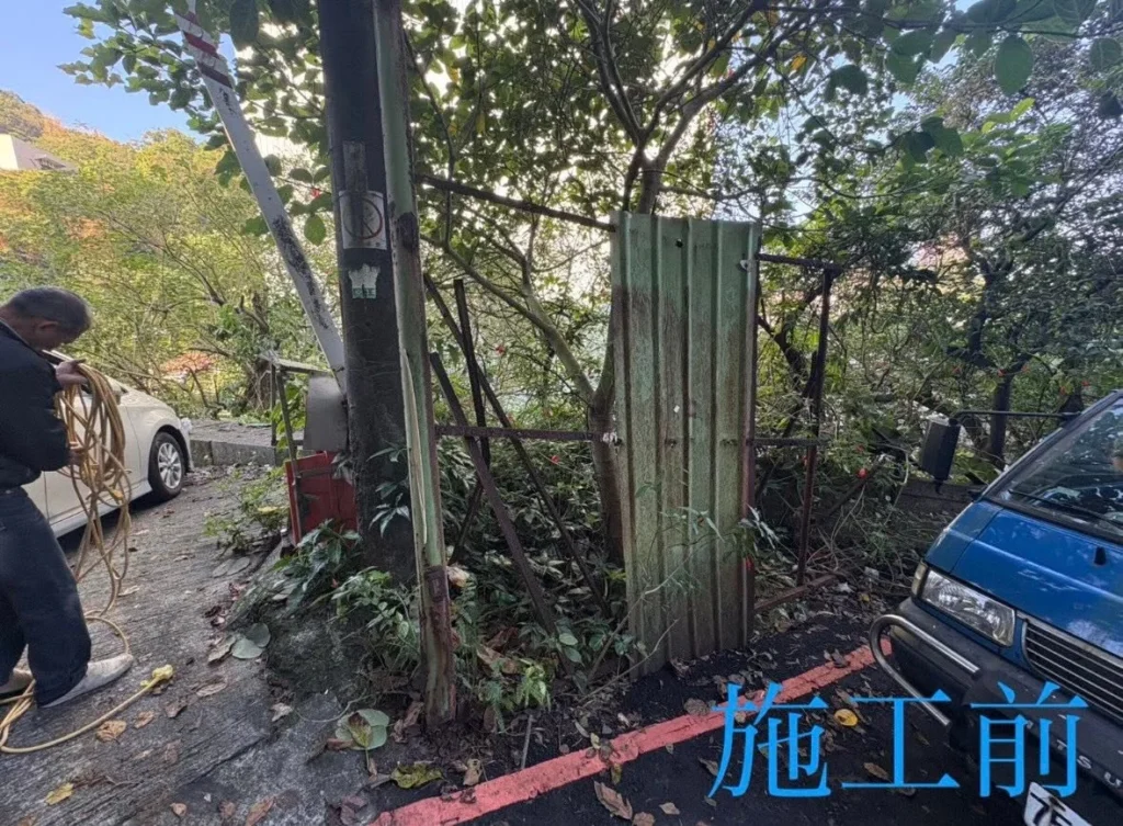 銘傳國中外斜坡欄杆換新前，既有欄杆與道路邊緣整體現況