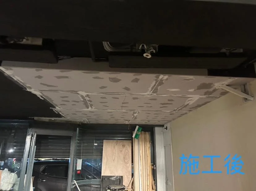 台北中山區店面施工後,後側暗架天花已封板並完成板縫批土