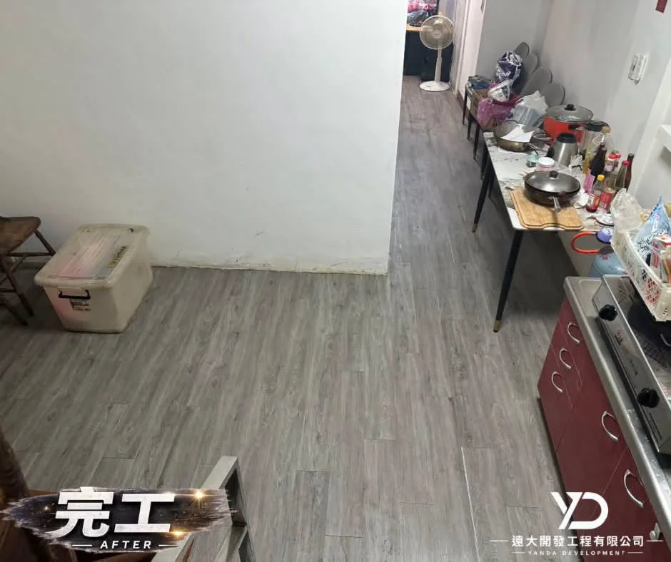 基隆市仁愛區災後清理完成，餐廚通道地面整潔且動線恢復
